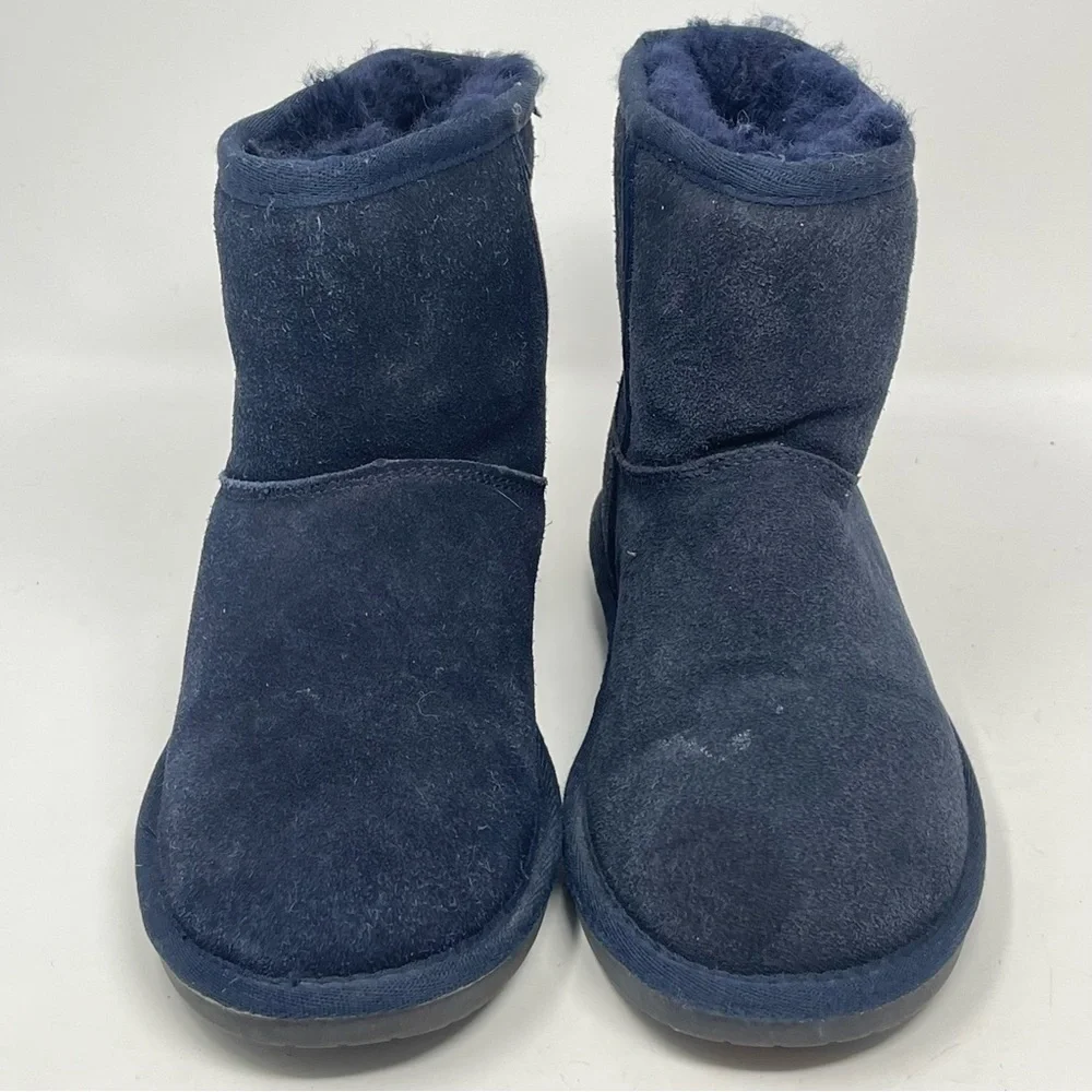 Minnetonka Olympia Boots Womens 6 Blue Suede Ankle Sheepskin Wool Lined Winter
